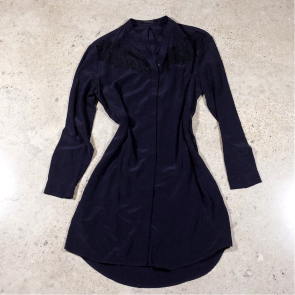 AllSaints Black 100% Silk Lace Shirt Dress Size US 4
